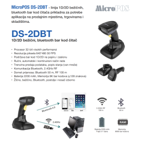 MicroPOS 1D/2D bar kod citac DS-2DBT,crni,BT,WF